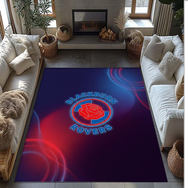 Blackburn Rovers Football Print Crystal Velvet Rug, Comfortable Water Absorbent Non Slip Indoor Floor Carpet