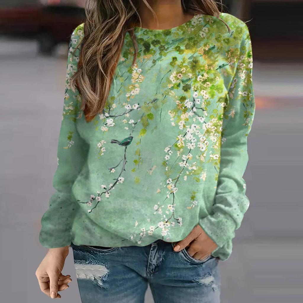 Women's T-Shirts Beautiful Flower and Bird 3D Printed Women's Long Sleeve T-shirt