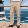 Men's Linen-Blend Relaxed Fit Breathable Casual Trousers with Vertical Stripes and Straight Leg Design