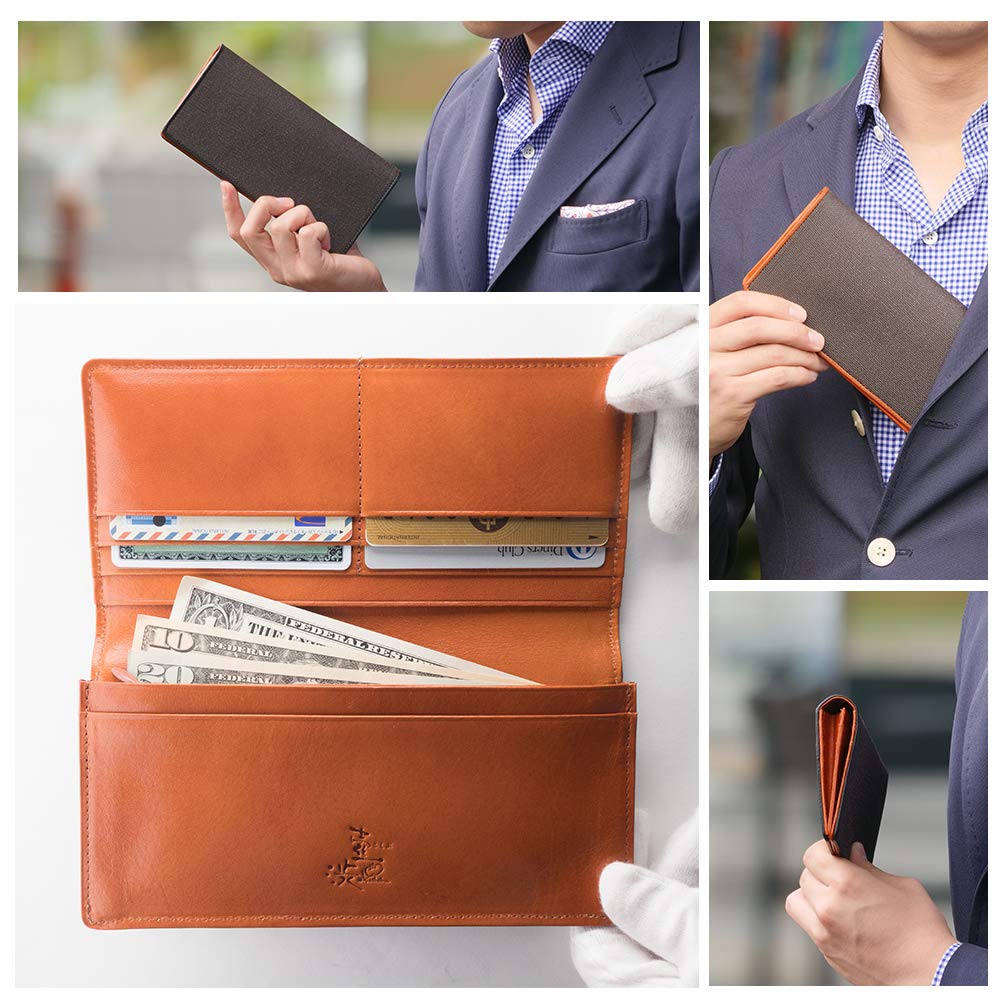 Men's Koshibu (Persimmon Tannin) Italian Leather Long Wallet with Coin Purse, Made in Japan, Perfect for Kimono, Tensha Day, Tiger Day, Father's Day,