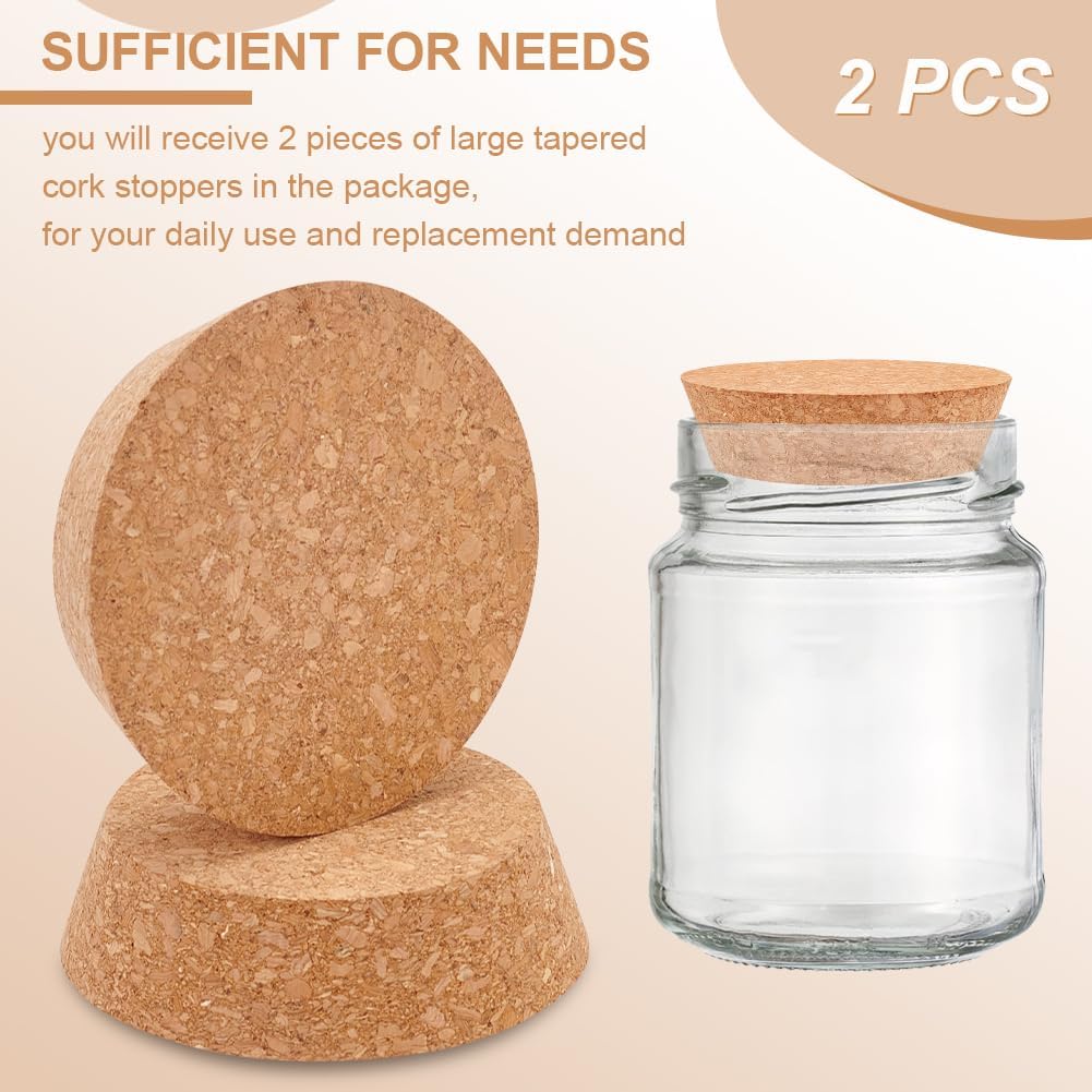 BENECREAT 2-Pack Large Cork Bottle Stoppers, 3.5~4.3 Inch Tapered Cork Plugs for Wine Bottle, Carafes, Pottery, Beer Glass Bottle, Craft DIY Decor,