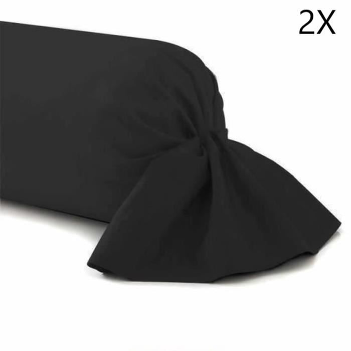 Taies de traversin - NOIR - 100% coton - 45x185 cm - Lot de 2 - Tissage très serré