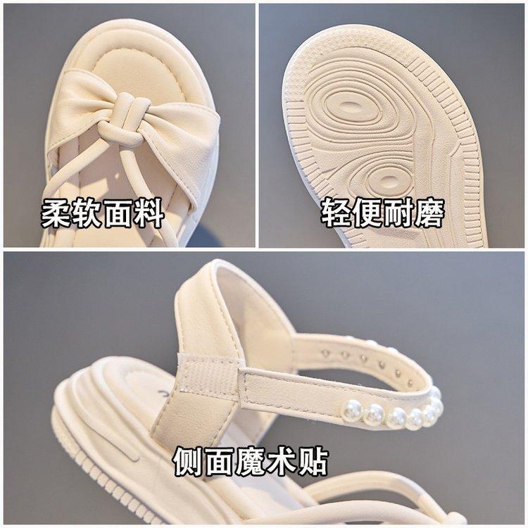 Sandals Girls 2025 New Summer Children's Fashion Pearl Princess Shoes Girls Bow Korean Roman Sandals
