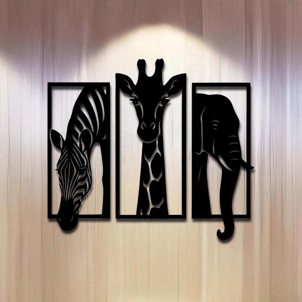 Metallväggkonstset Elefant Giraff Zebra 11,81 tum Modern Djurdekor Inomhus Utomhus Bröllop Jul Halloween Gåva Rum Heminredning