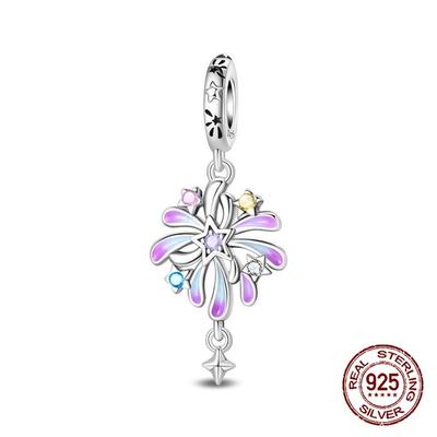 Copper Dazzling Firework Bloom Pendants Charms Fits Genuine Charms Bracelet Women DoItYourself Jewellery Gifts