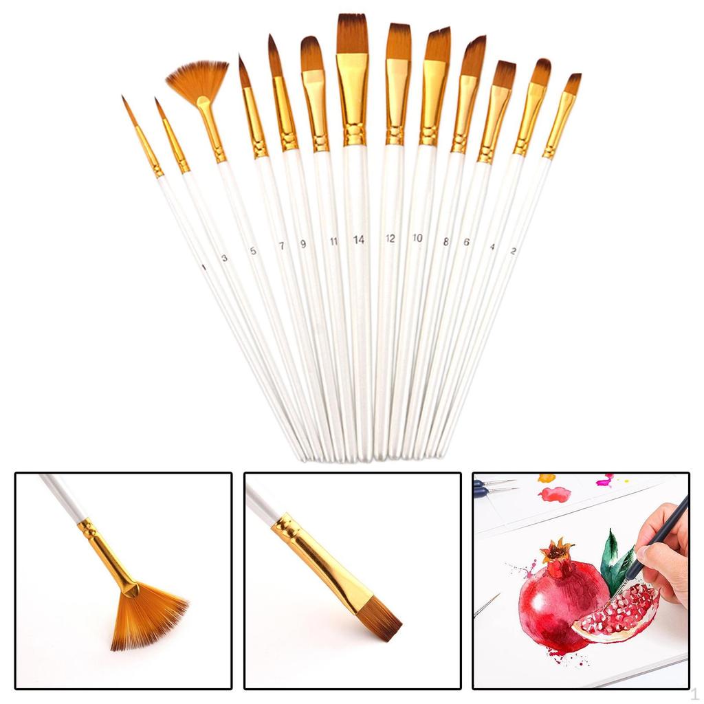 13 Pack Paint Brushes Set Nylon Hair Acrylic Fine Art Painting Kids Beginners