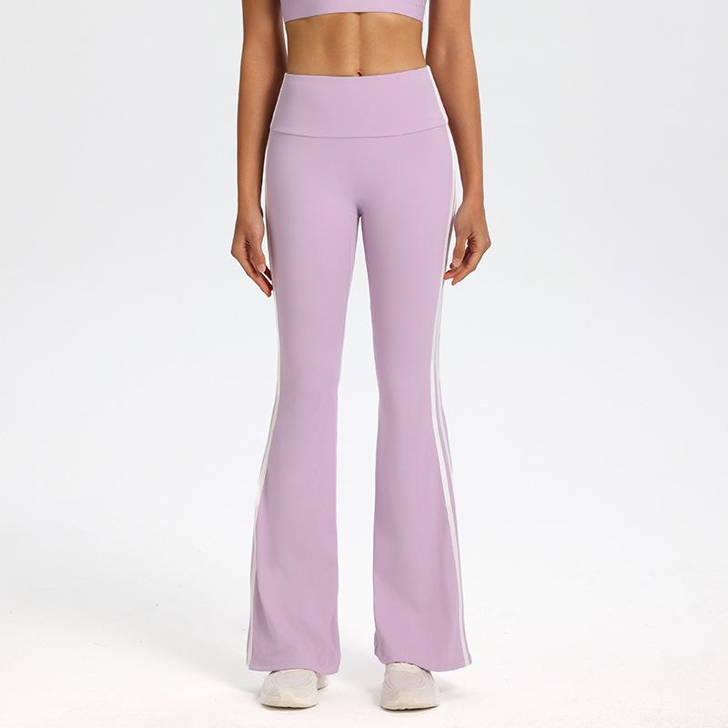 High Waist Flared Yoga Pants - Hip-Lifting, Elastic, Double Stripe Design