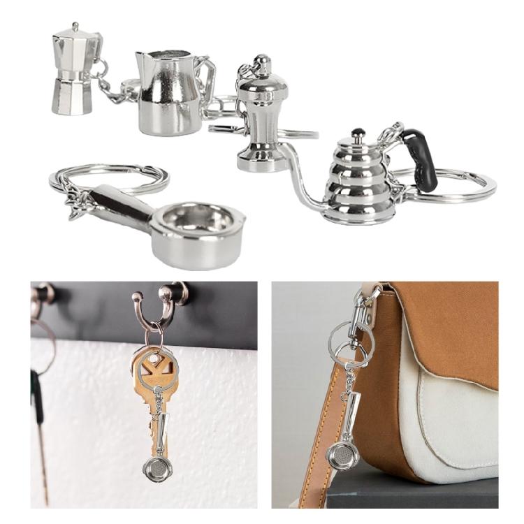 Pack of 5 Coffee Culture Symbolic Portafilter Keychain Espresso Machine Accessory Bag Pendant Metal Texture for Gifting