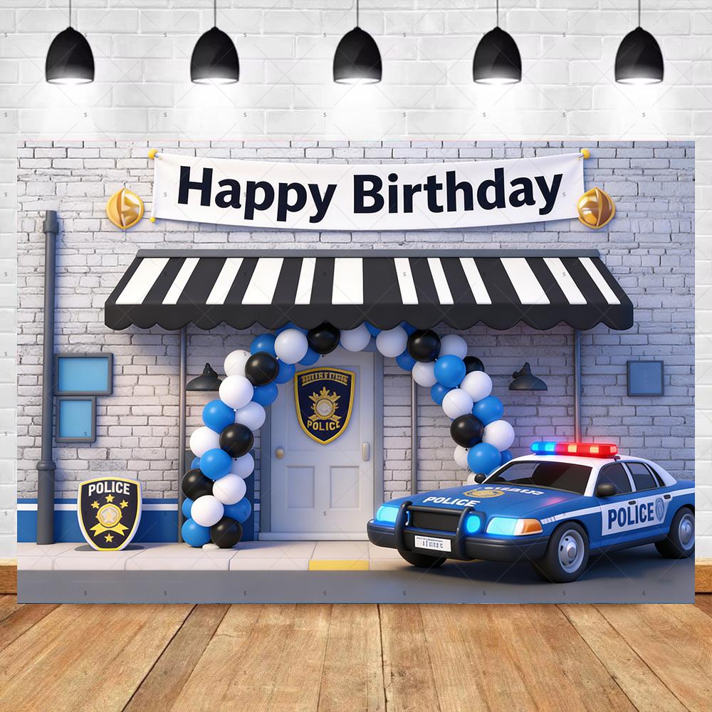 Cartoon Police Backdrop Police Station Car Background Banner Kid Birthday Party Decoration Baby Shower Supplies Photography Prop