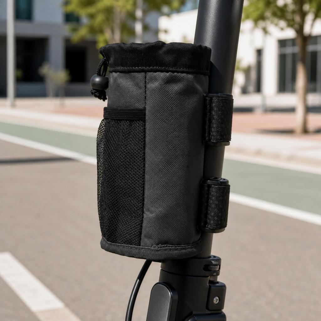 Scooter Handlebar Storage Bag Compact Cup Holder with Mesh Pocket
