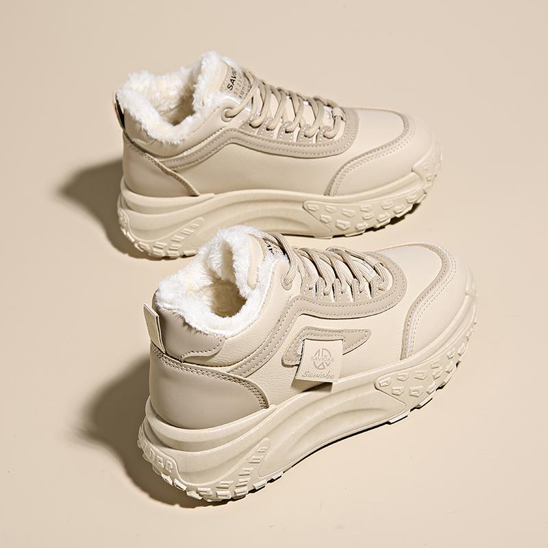 MCTIN Shoes for Women Winter Plush Chunky Sneakers Lace Up Casual Thick Soled Warm Shoes