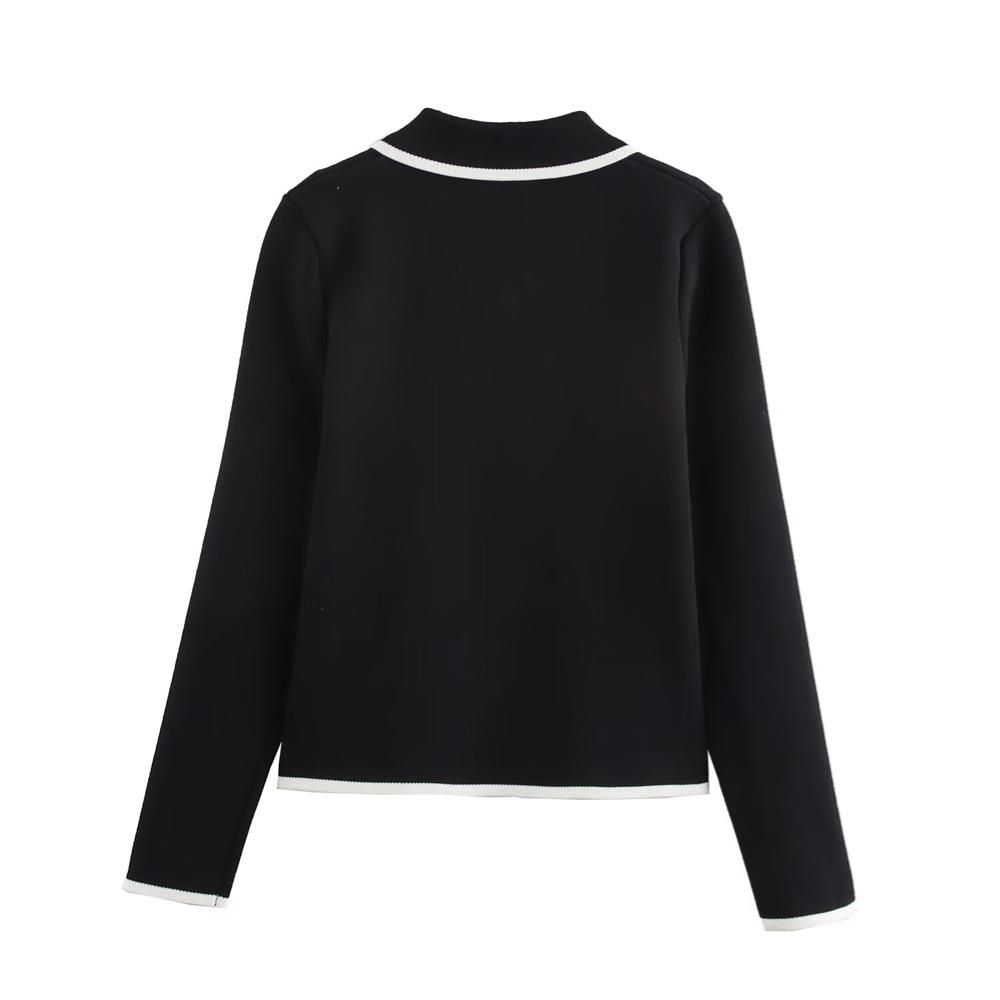 2025 Frühling Damen Colorblock-Besatz Umlegekragen Langarm Slim Strick-Cardigan