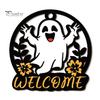 Decorative Wood Craft for Shop Halloween Ghost Pumpkin Round Wooden Welcome Door Hanger, Wall Plaque Spooky Party Favors with Rope, Hanging