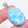 Natural Larimar Gemstone Handmade 925 Sterling Silver Jewelry Pendant 1.85" J0M86