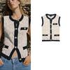 Summer New Arrival Women Clothes Gold Decorated Row Button Jacquard Mesh Knitted Round Neck Vest Style Top 6236016