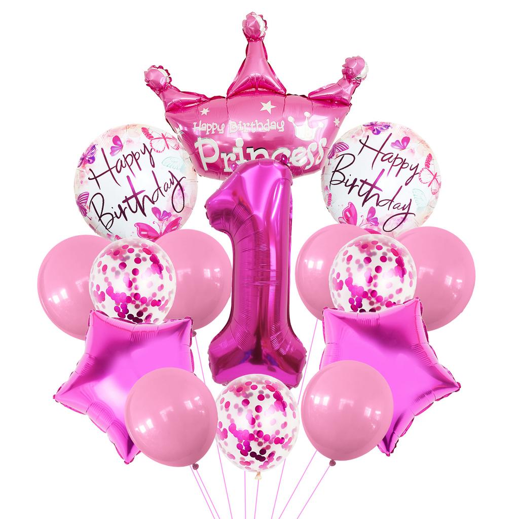 Rose Red Crown Aluminum Film Balloon Set Baby Birthday Party Balloon Birthday Digital Baby Shower Arrangement