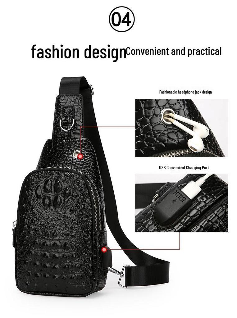 Men's Retro Crocodile Pattern Chest Bag - Large Capacity European and American Style Crossbody & Shoulder Bag.