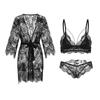 Women's Lace Sheer Lace Up Comfy Robe Sleepwear Set