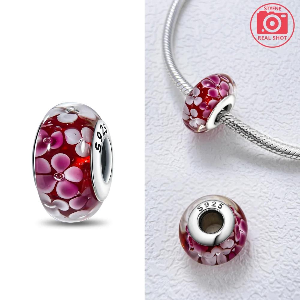 925 Silver Bracelet Women Diy Jewelry Gift Accessories Charms Beads Pink Murano Glass Blue Flower Butterfly Beads