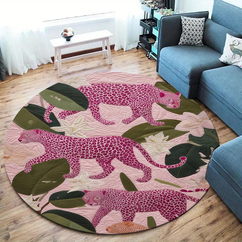 Roses and Tigers, Leopards Round Area Rug,Carpet Rug for Living Room Bedroom Sofa Playroom Decor,Non-slip Floor Mat
