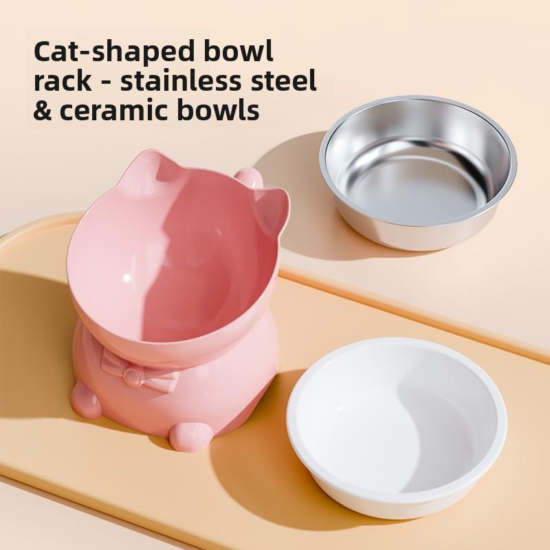 Cat Bowl, Slanted Neck Guard, Cat Food Bowl, Cat Rice Bowl, Water Bowl, Anti-tipping Slanted Stainless Steel Dog Bowl, Pet Supplies