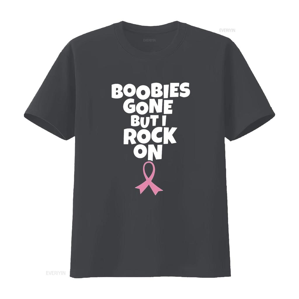 Womens Boobies Gone But I Rock On Funny Breast Cancer Mastectomy T Shirt Black vintage Washed Stylish streetwear Soft