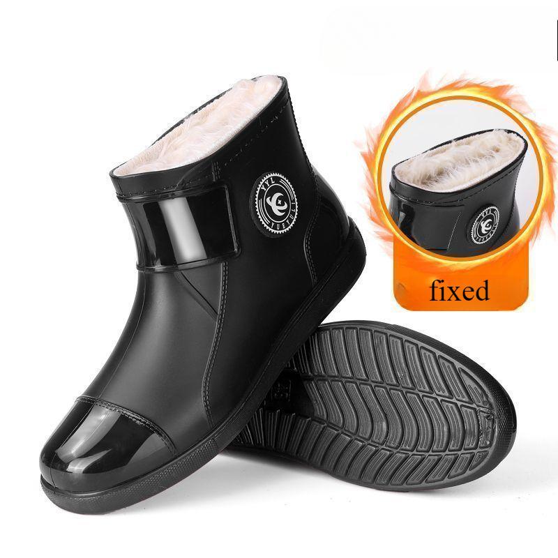 Nadměrná velikost 34-48 Holínky Pánské nepromokavé a voděodolné boty Krátké holínky Protiskluzové holínky Plus sametové Odnímatelné bavlněné boty