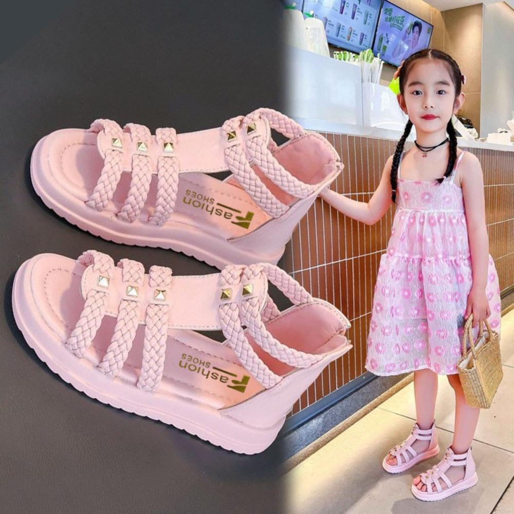 Girls Summer Fashion Open Toe Roman Sandals Soft Sole Big Kids Princess Shoes