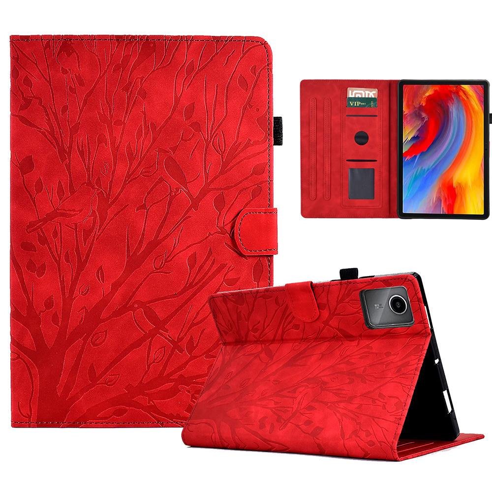 

For Lenovo Xiaoxin Pad 11 2025 Leather Case Tree Pattern Card Slots Stand Cover Red