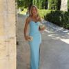 Sommer neue europäische und amerikanische Damenbekleidung leichter Luxus sexy tiefes V ärmelloses tailleformendes Kleid Trägerkleid