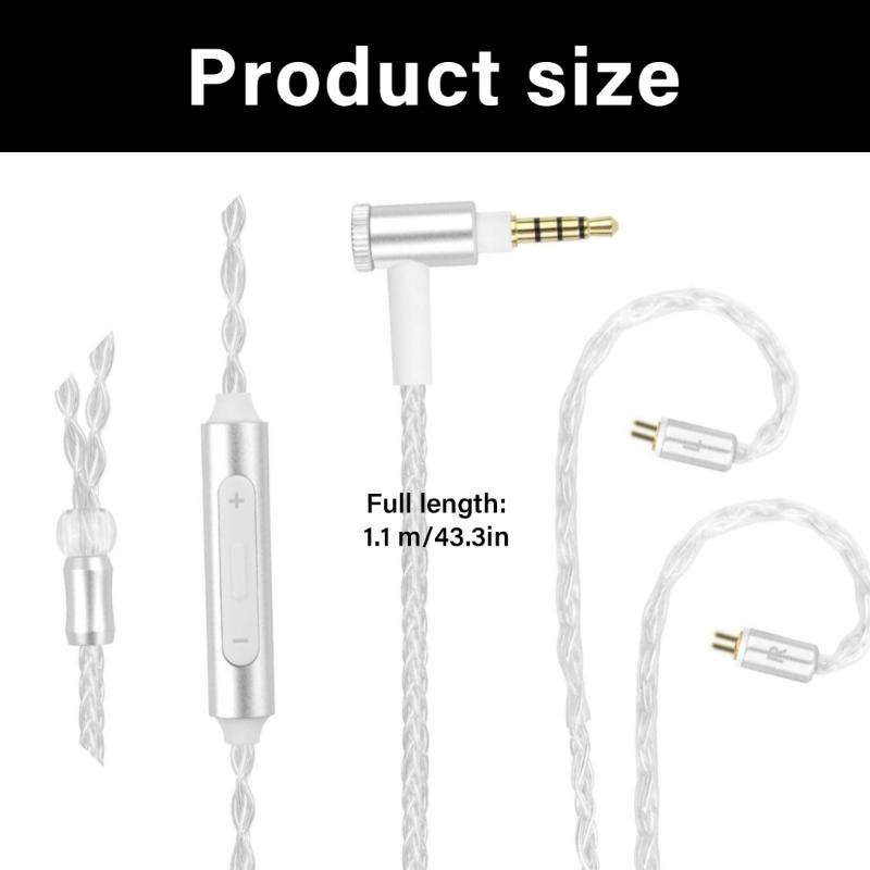 Universal 3.5mm Silver Plated Braided Earphone Cable Wire Double 0.78mm Pin Design for TF10 Stable Connection 1.1m