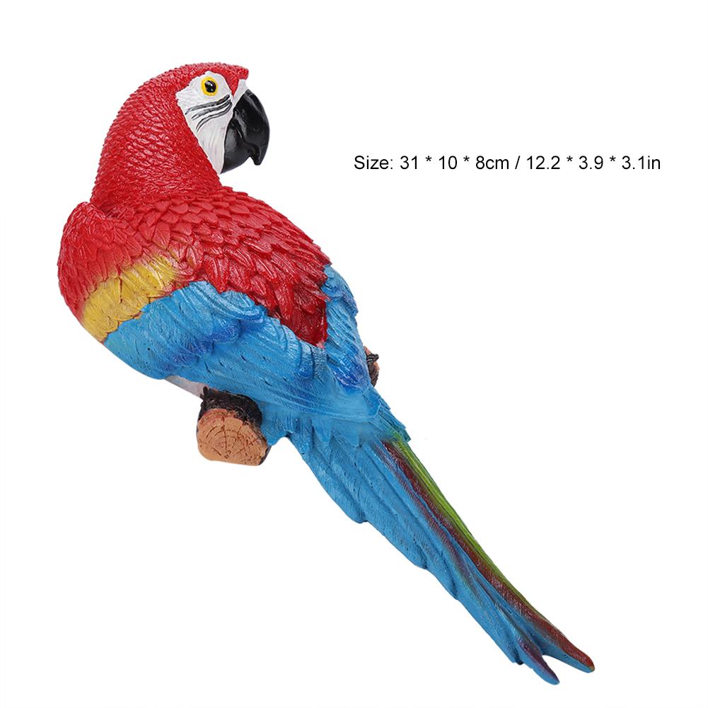 Resin Lifelike Bird Ornament Figurine Parrot Model Toy Garden Sculpture Wall Decor (Red Left)