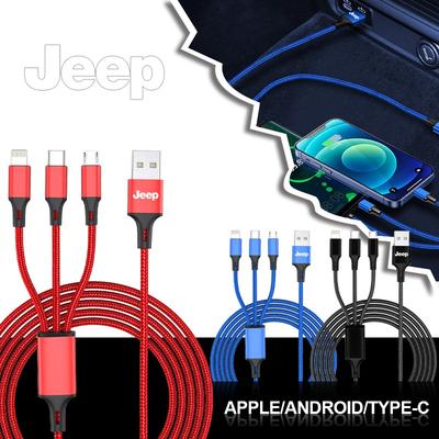 Car Emblem 3in1 Type C Lightning Micro USB Fast Charging Cable For Jeep Renegade Wrangler JK JL Grand Cherokee Compass Patriot