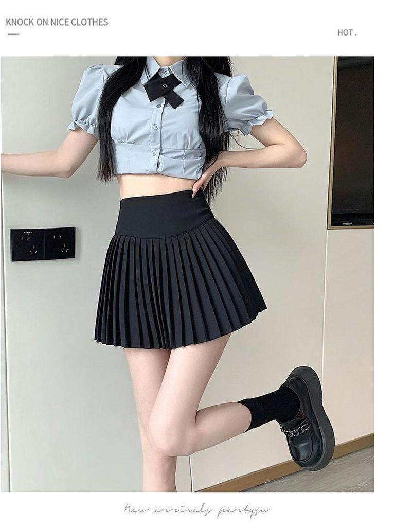 European-American Niche Versatile High-Waist A-Line Pleated Skirt: Pure Desire, Hot Girl Style for Spring/Summer/Autumn