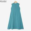 ZANZEA Women Lace Up Round Neck Summer Casual Sleeveless Dress