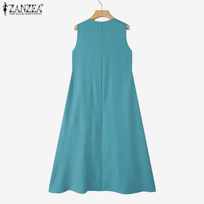 ZANZEA Women Lace Up Round Neck Summer Casual Sleeveless Dress
