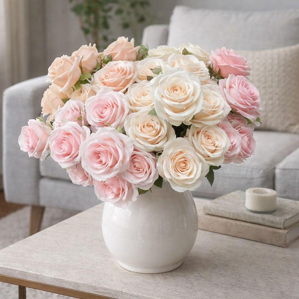 New 5 Heads Rose Flower Bouquet DIY Beauty Artificial Rose Flower Silk Home Decor Bunch for Wedding and Festival Decoration