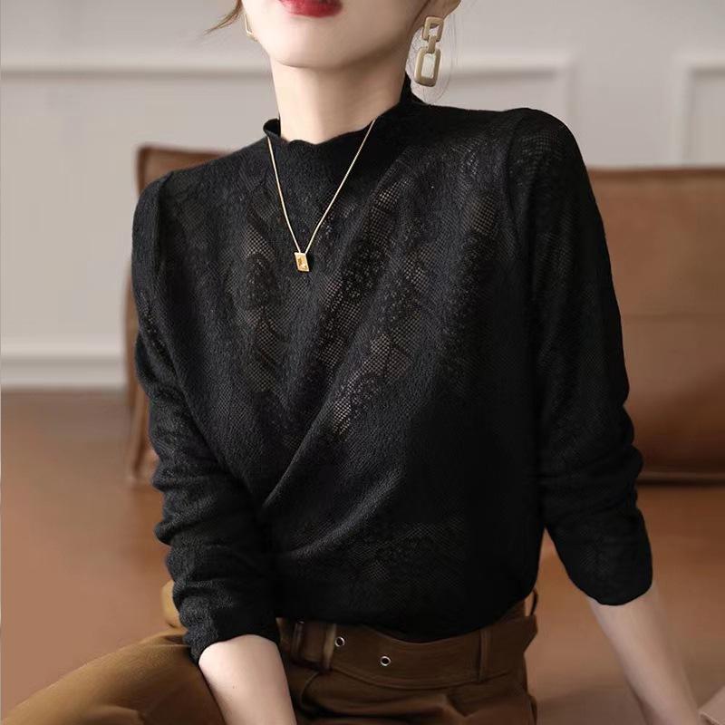 

Женская футболка с полувысоким воротником, однотонный вязаный свитер, свитер с длинным рукавом 3XL