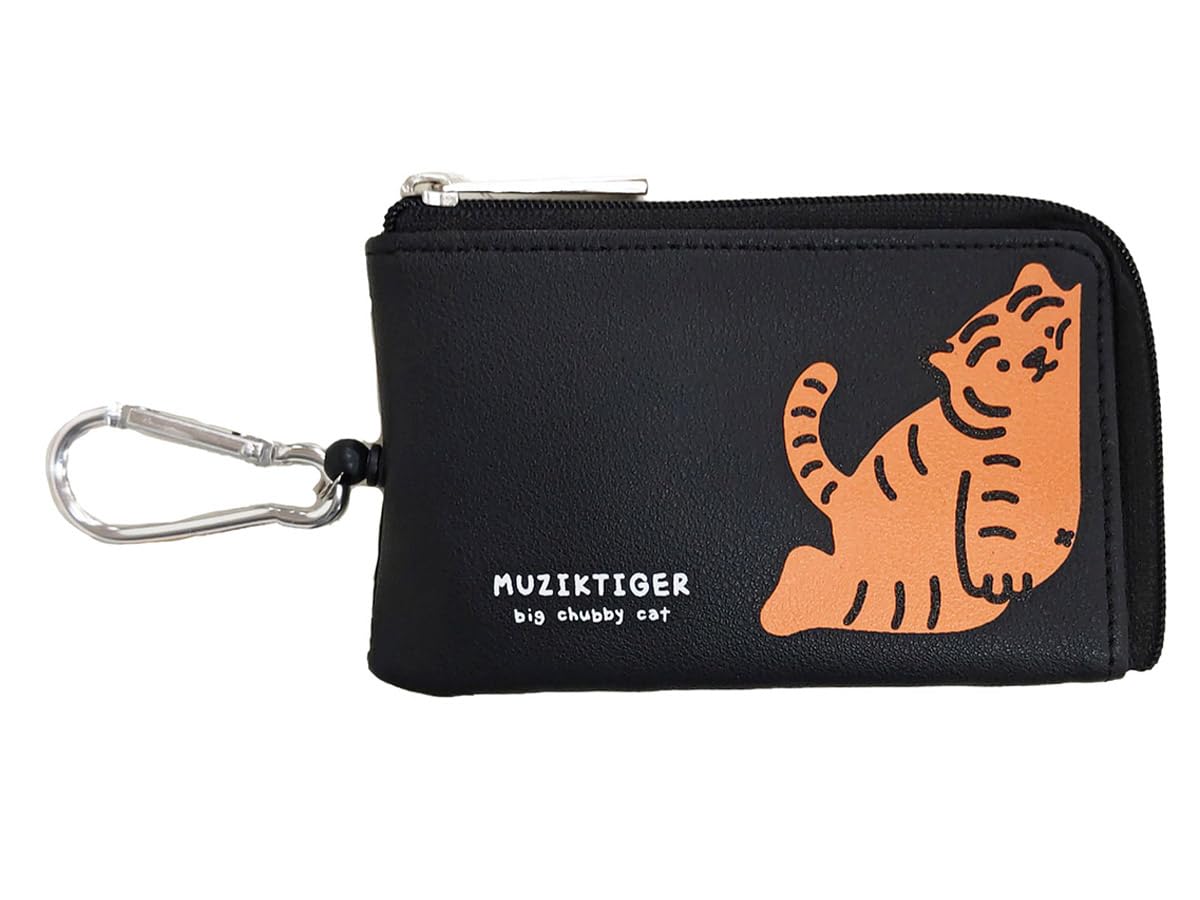 

23MZS00NN-BK Keychain, Card Holder, with Card Case and Reel, Double-Row, Muzik Tiger, Tiger, Korea, 23MZS00NN (Black)