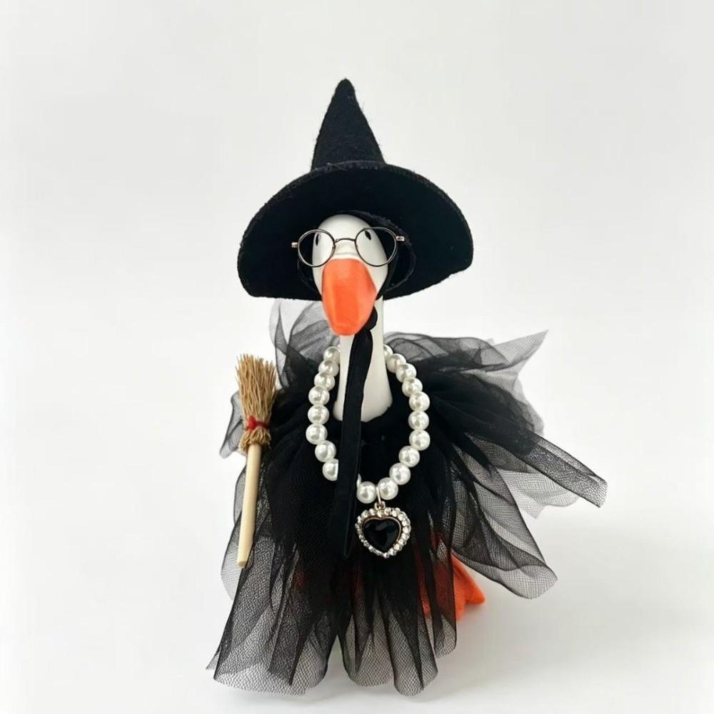 Pearl Necklace Broom Halloween Witch Goose Outfit Porch Goose Witch Scene Prop  Halloween Party