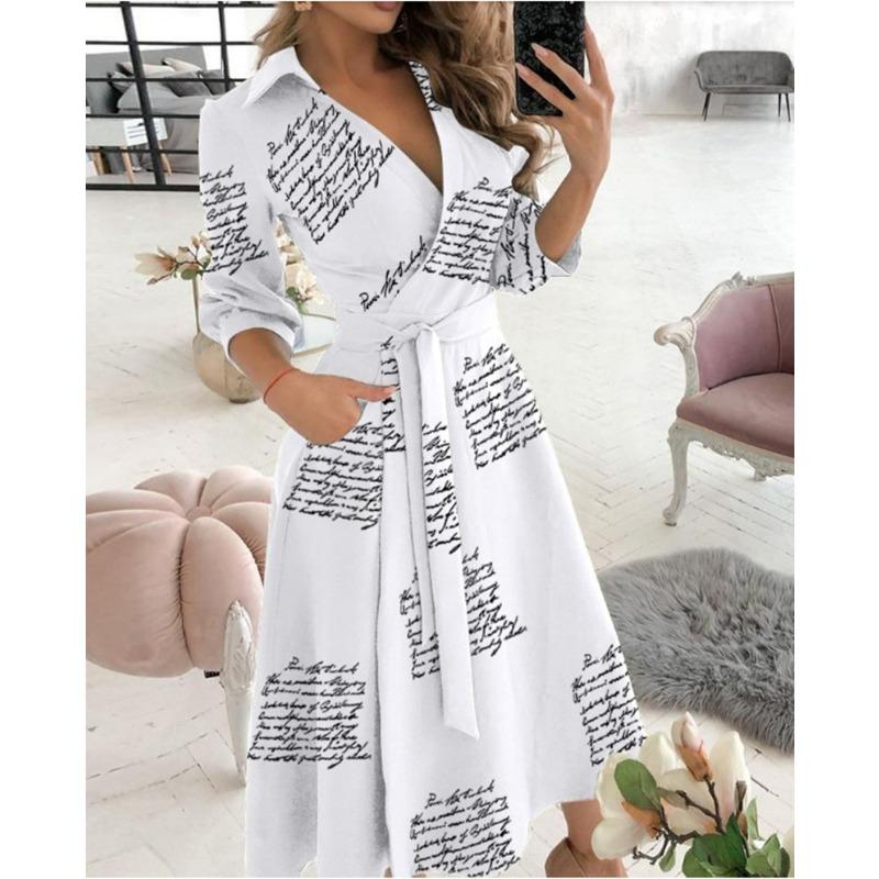 Abiti casual da donna, moda estate primavera, manica lunga, collo a polo, vita media
