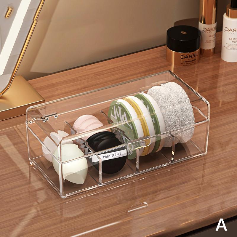 

Прозрачный акриловый ящик для хранения пуховок для пудры, туалетный столик, косметическая пуховка, отделочная сетка, ящик для хранения на рабочем столе