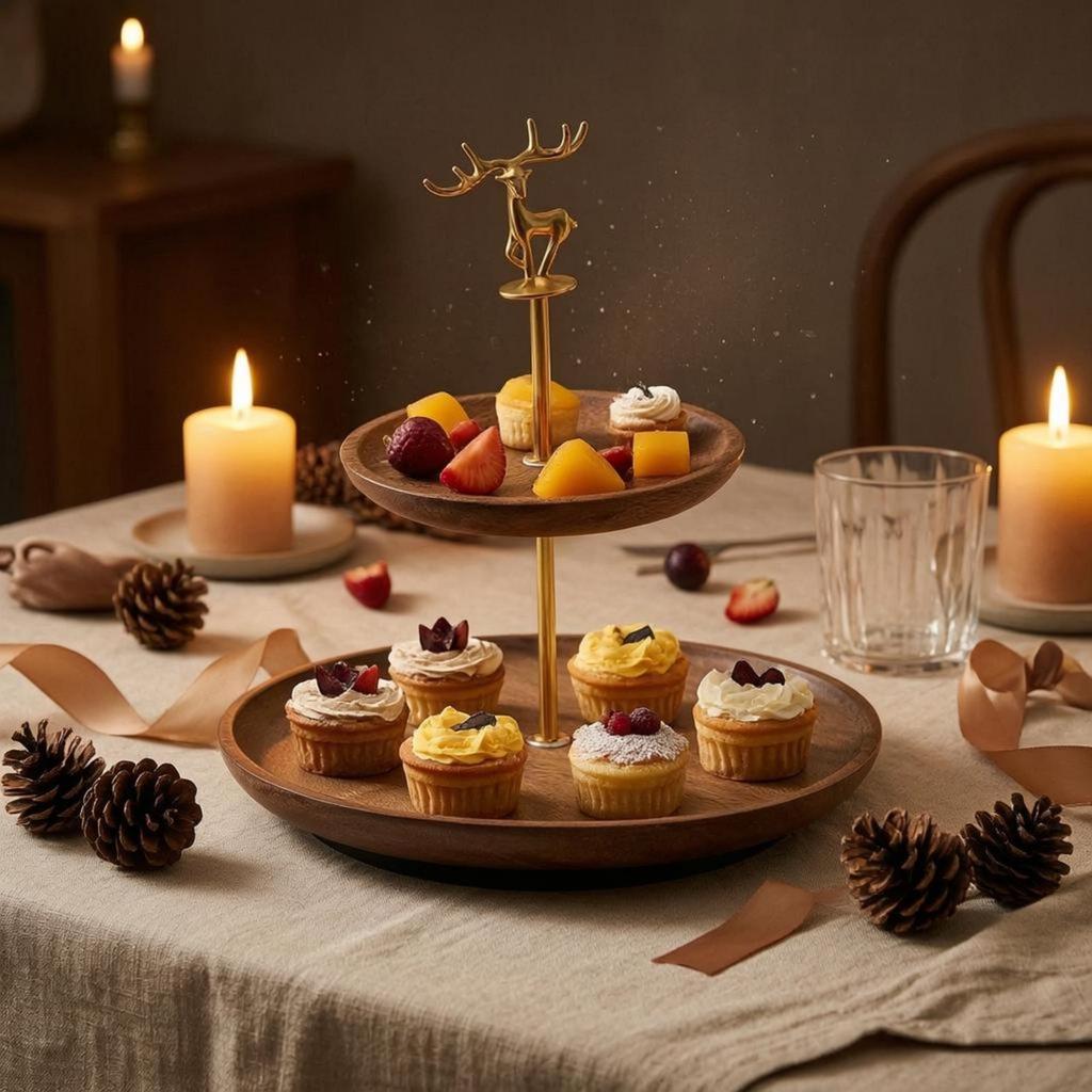 Decorative Deer Tray TwoTier Wooden DoubleLayer Tiered Display Stand