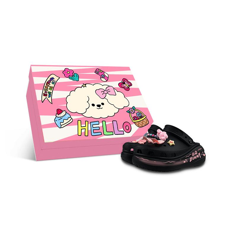 Crocs Crush Clog EVA bunny Bonnie Rabbit Pink Girl's Heart Dopamine Gift Box Edition Hole Shoes Unisex Same Black
