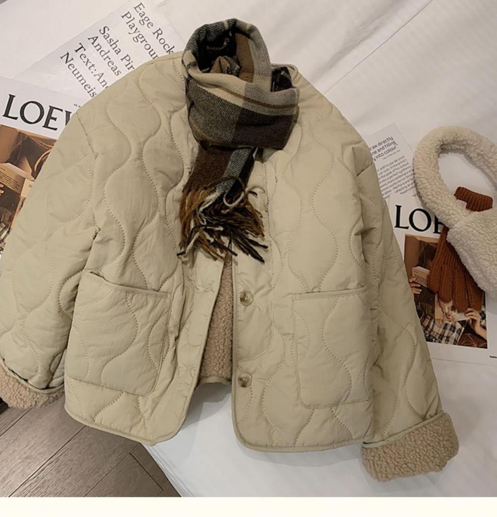 Women's Pink Lambswool Cotton Winter Coat 2022 - Korean Style Thickened Round Neck Jacket