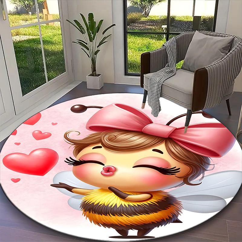 1pc Cute Bee Carpet for Room Floor Mat, Comfortable Office Chair Printed Round Rug, Beautiful Hotel Rug