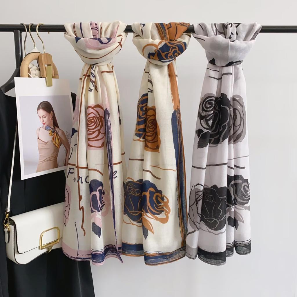 Thin Scarf Versatile Women's Scarf Shawl Imitation Cotton and Linen High-end French Silk Scarf Long Scarf Cross-border Special Supply