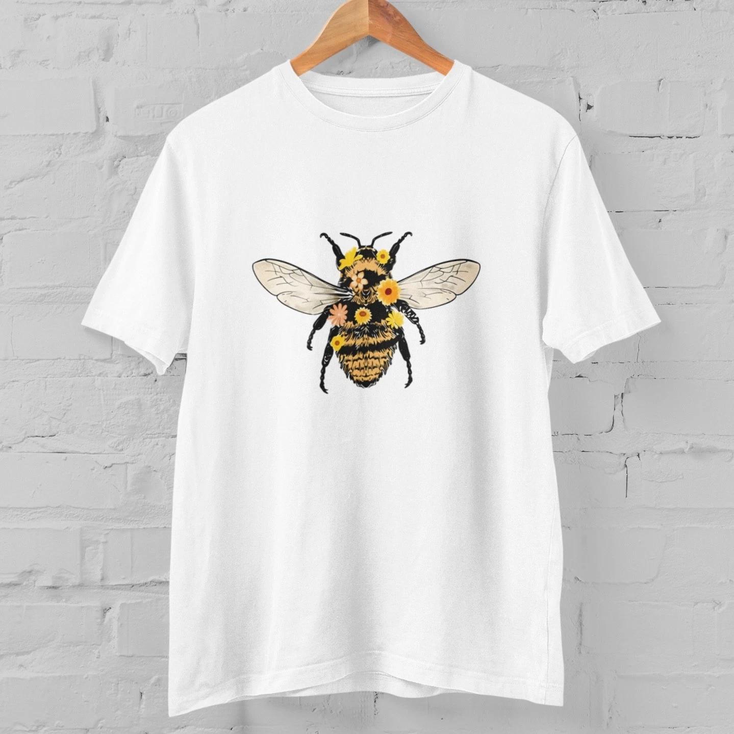 Floral Bee T Shirt Cute Bumble Bee Graphic Tee Nature Lover Gift Botanical Shirt S