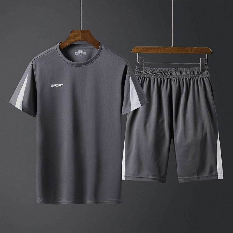Mens Quick-Dry Sport Set Short Sleeve T-Shirt Shorts Lightweight Athletic Training Outfit Gym Running