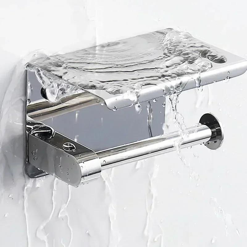Stainless Steel Bathroom Paper Holder Toilet Roll Holder No Drilling Wall Mount WC Paper Phone Holders Home Paper Towel Holder
